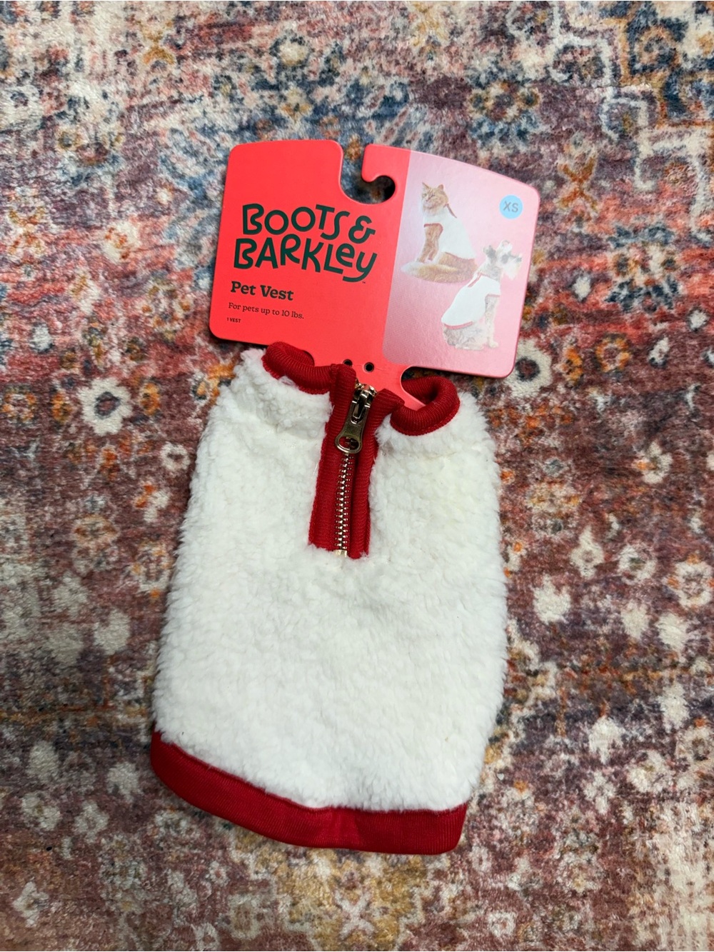 boots & barkley sherpa pet vest xs red white dog cat jacket nwt